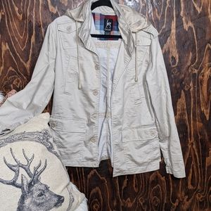 Nordstroms Kane & Unke Tan Trim Fit Hooded Military Jacket Size Large